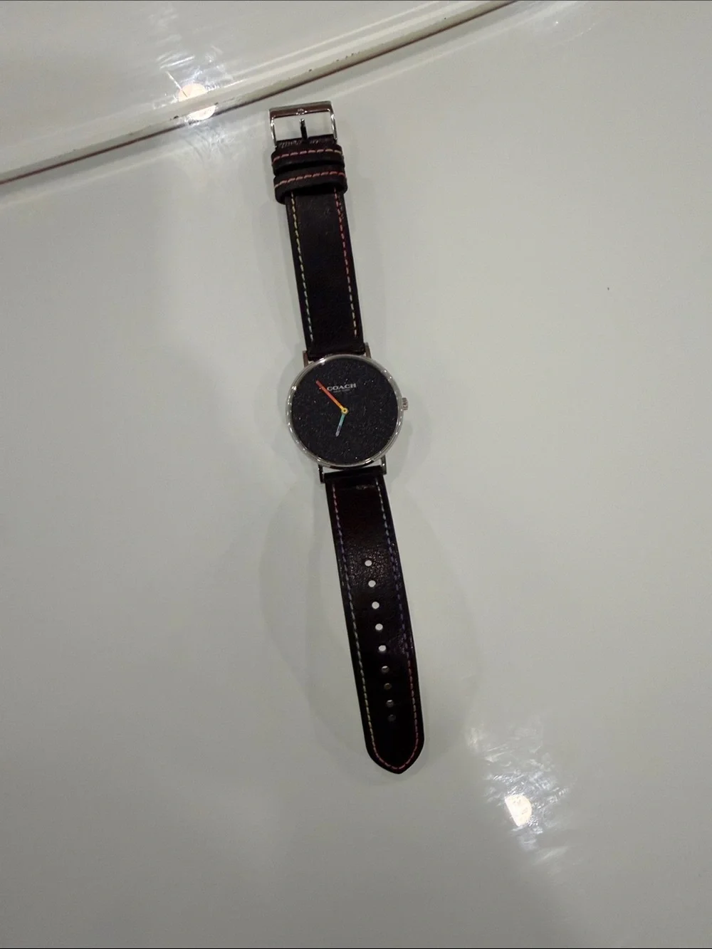 Coach Black Leather Strap Watch Hands need battery